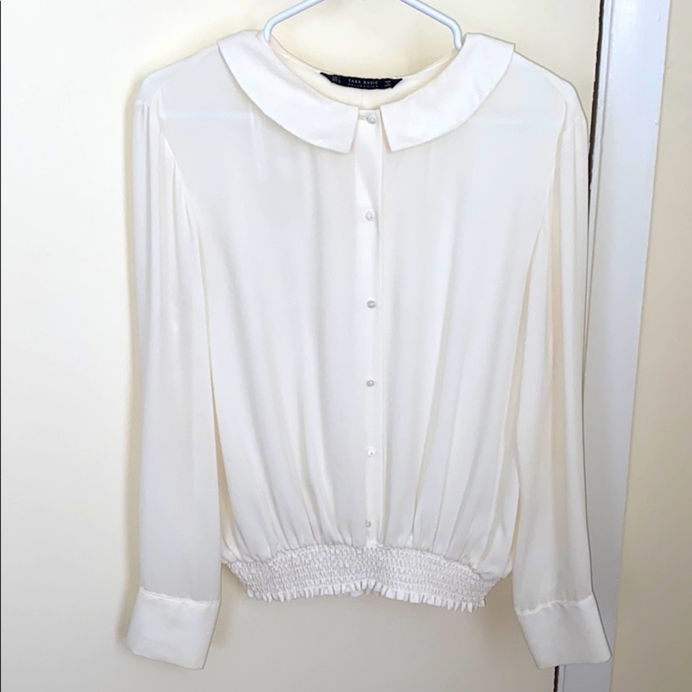 Zara White Peter-Pan Collar Blouse | Size L